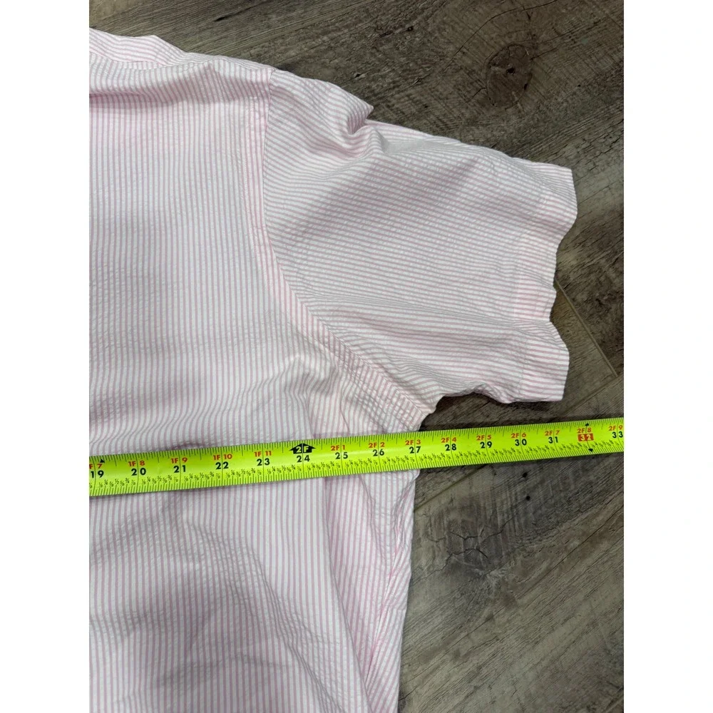 Polo Ralph Lauren Mens XXL Pink White Striped Seersucker Short Sleeve Shirt Logo